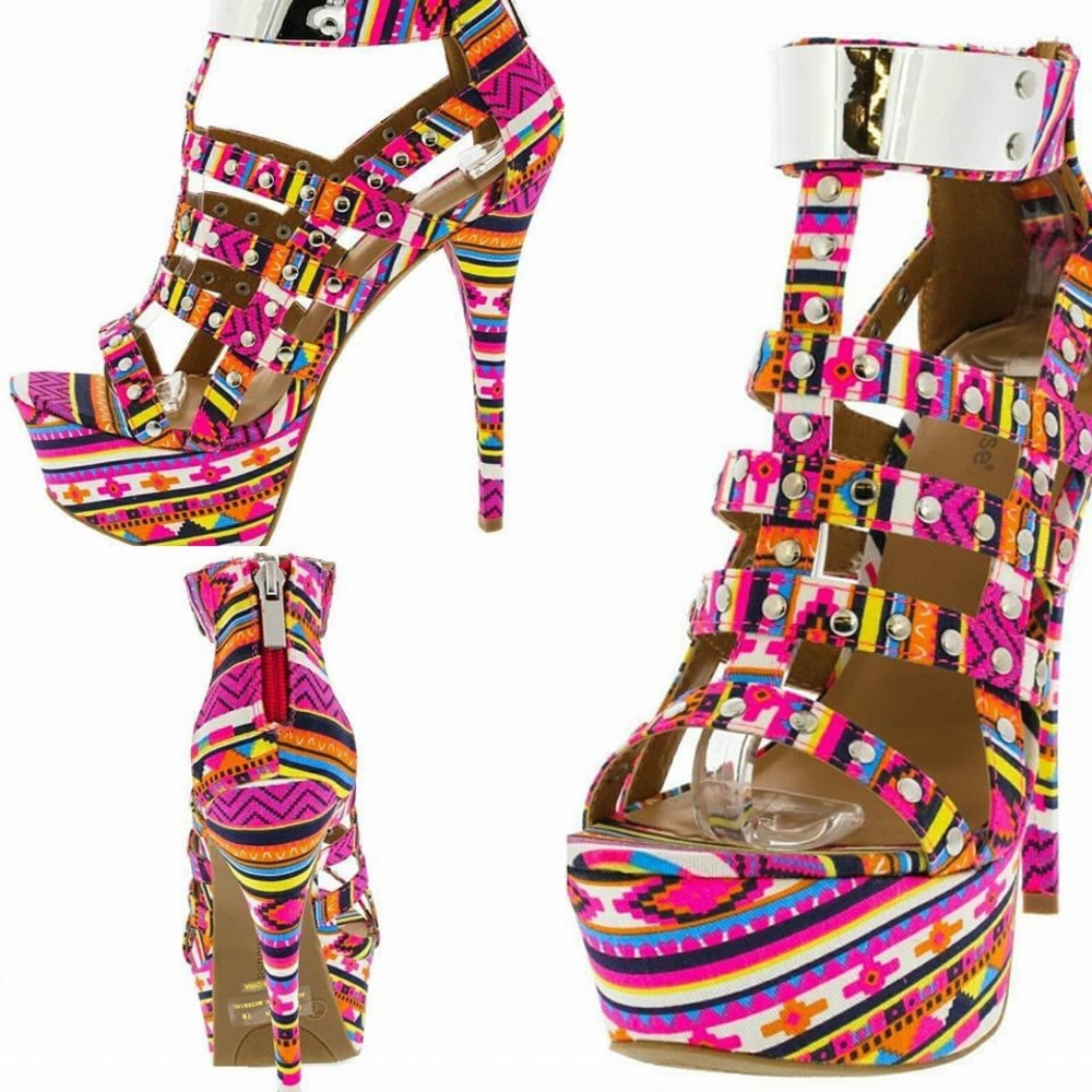 Pink Multi Color Heels - Picture 2 of 2